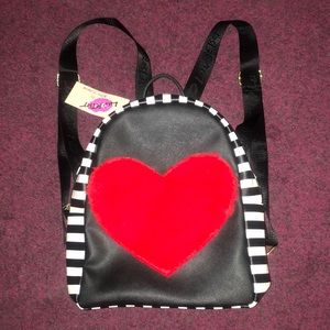 Betsey Johnson Red Furry Heart Backback